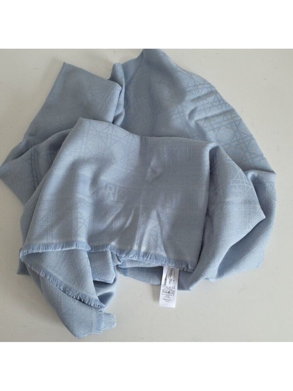 CHRISTIAN DIOR | Cannage Jacquard Large Scarf Shawl blue silk cashmere